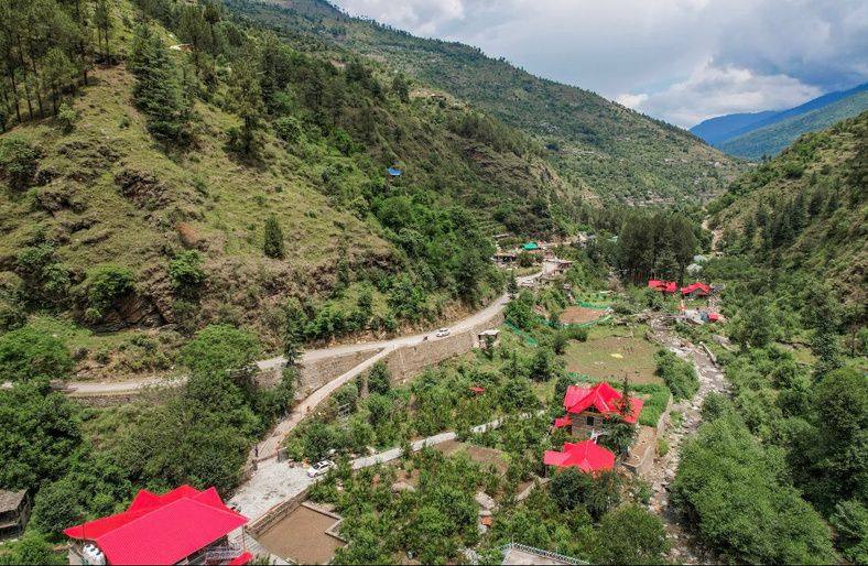 Pah Valley with the villas, river and deodar forest